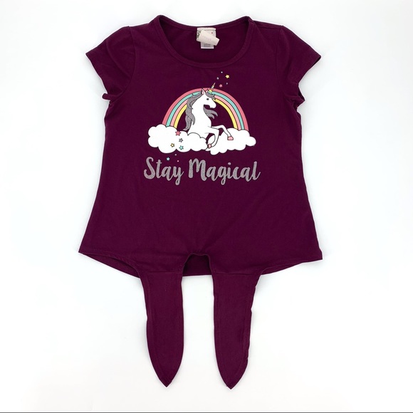 2/$25 Jenna & Jessie Girl's Tie Front Unicorn Tee, 12 - Picture 5 of 13